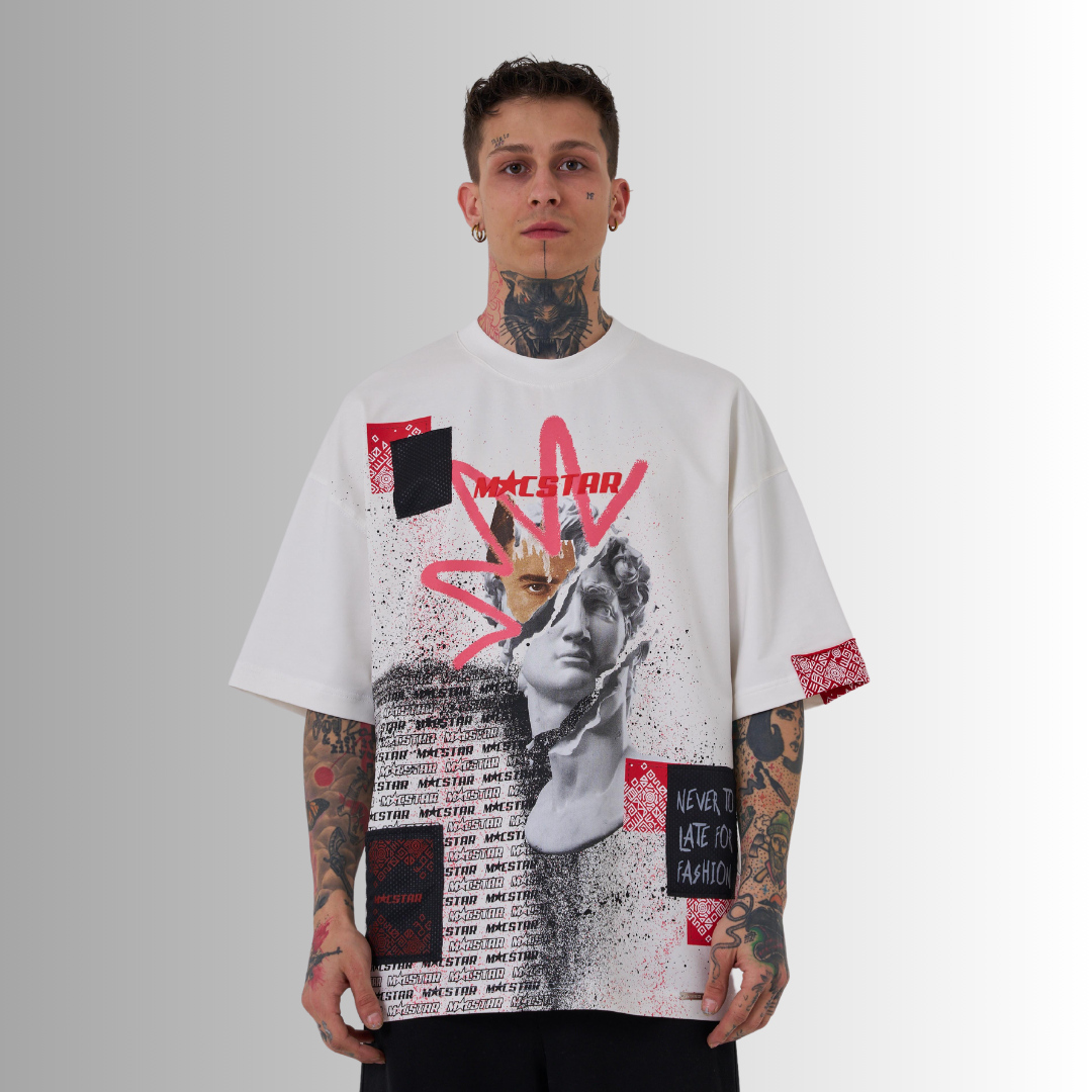 MACSTAR STATUE EMBROIDERED and PRINTED WHITE TEE