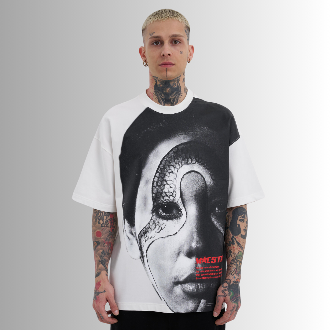 SNAKE FACE PRINTED WHITE TEE