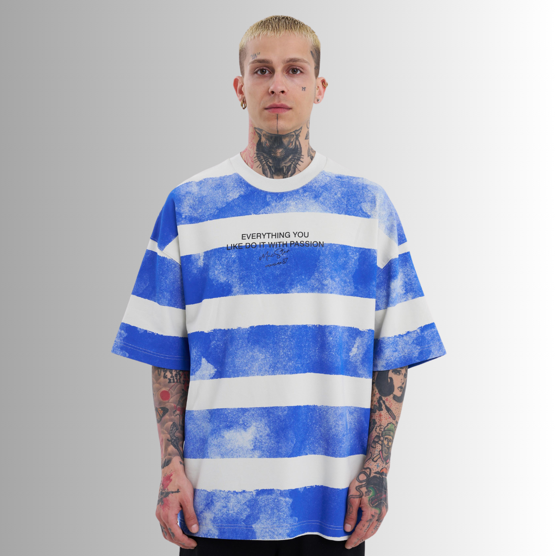 TRICOU PREMIUM OVERSIZE BLEU&ALB 