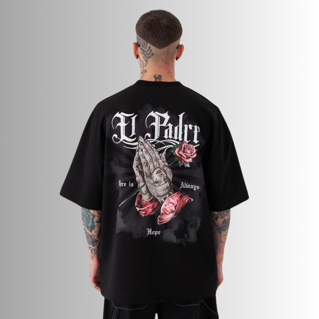 El Padre Printed Oversize Black T-Shirt