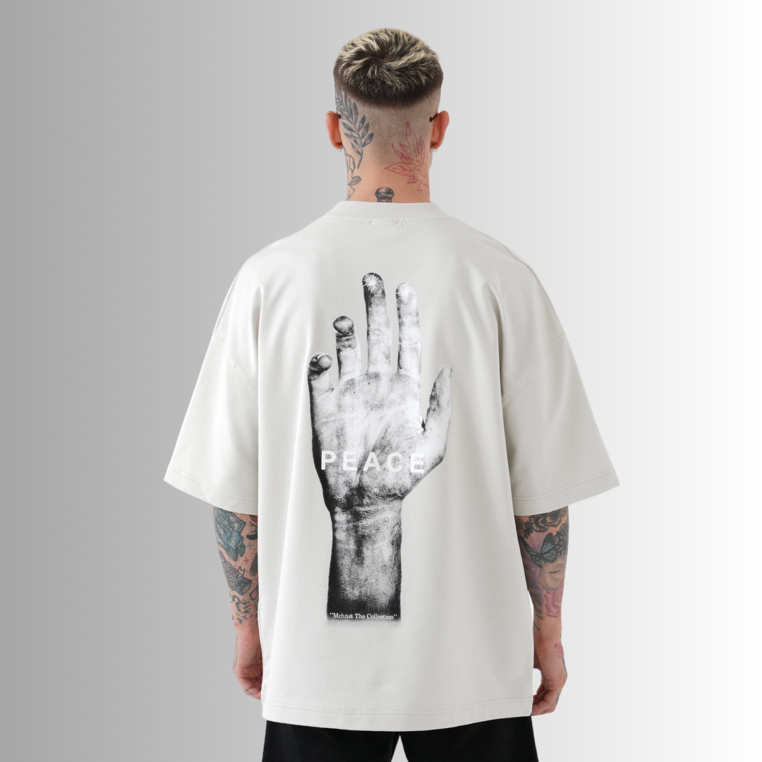 Peace Printed Oversize Gray T-Shirt