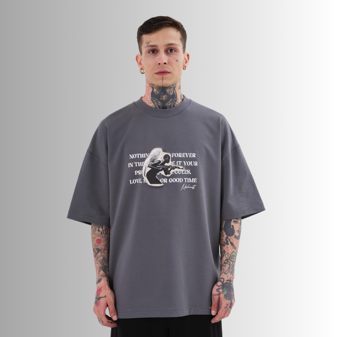 TOXIC PEOPLE PATCHED and PRINTED GRAY TEE