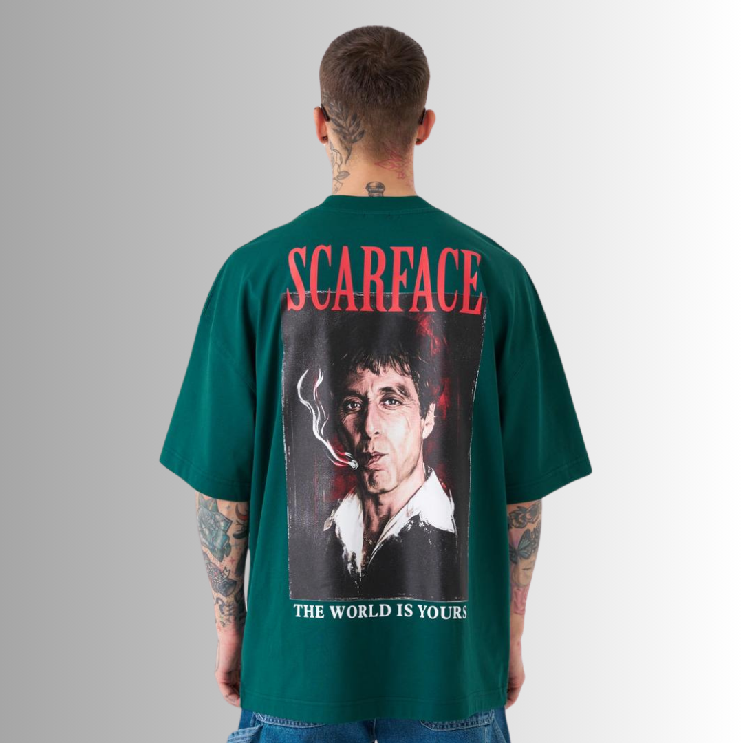 Scarface Printed Oversize Oil Green T-Shirt