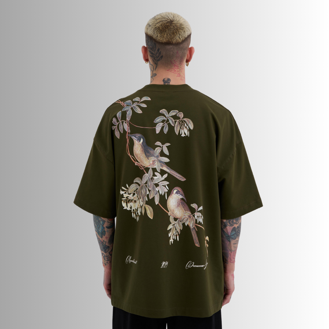 BIRDS PRINTED KHAKI TEE