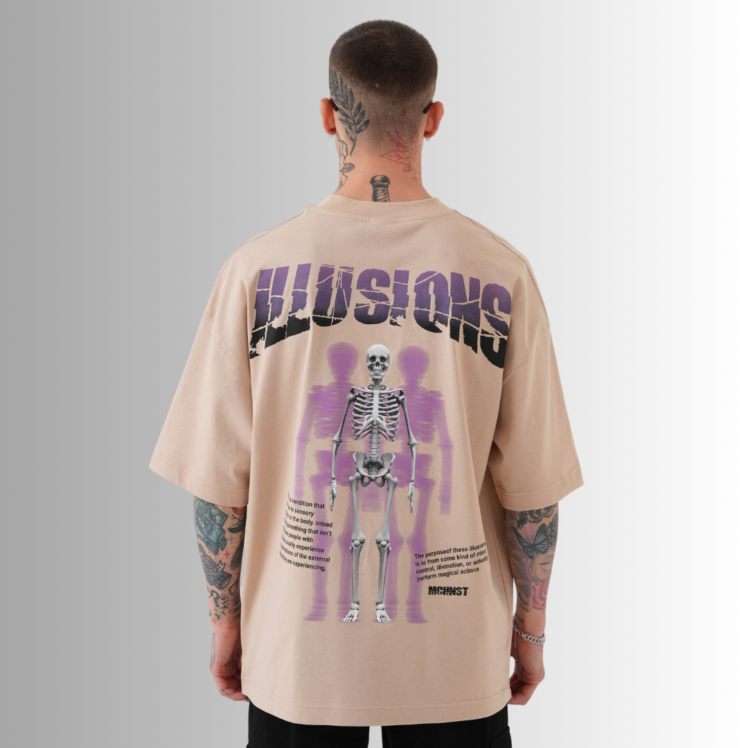 Illusions Printed Oversize Beige T-Shirt