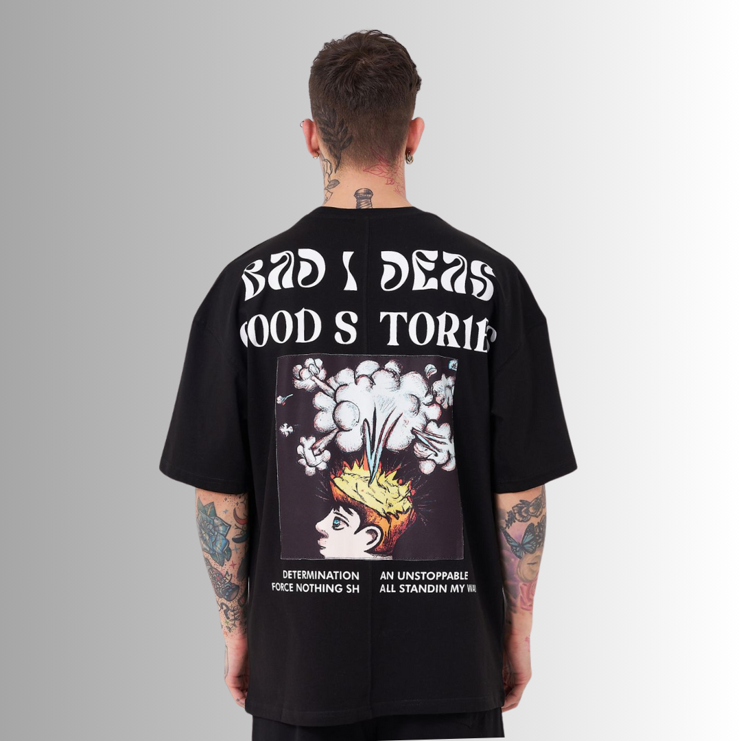 GOOD STORIES PATCHED and PRINTED BLACK TEE