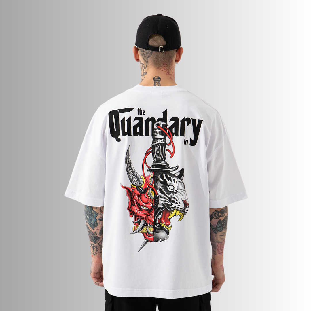 The Quandary Printed Oversize White T-Shirt