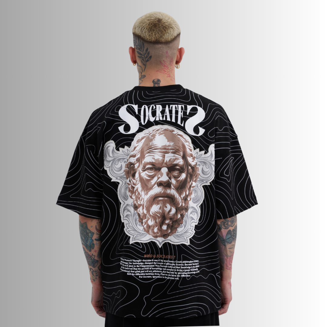 SOCRATES PATCHED and PRINTED BLACK TEE