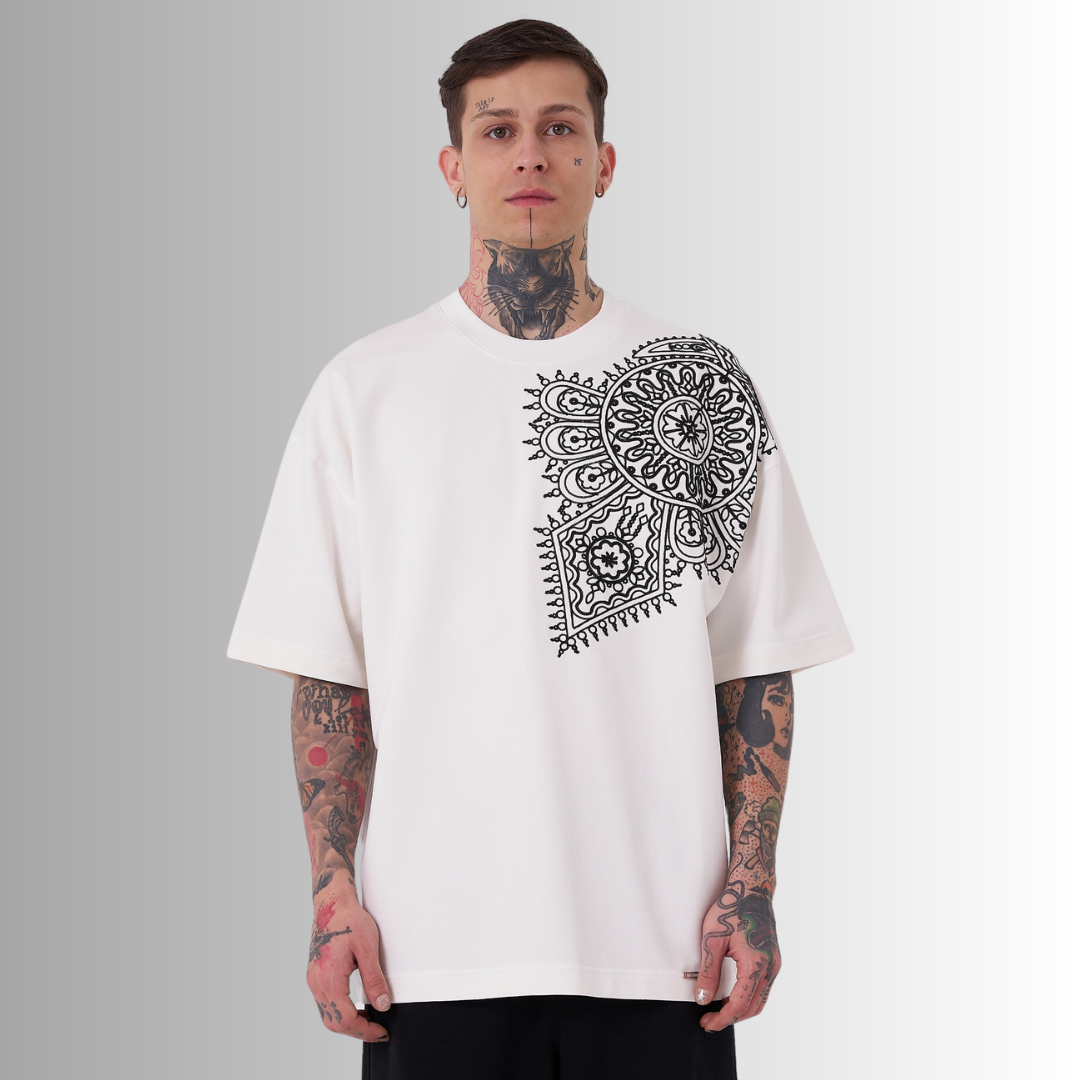 ETHNICAL EMBROIDERED WHITE TEE