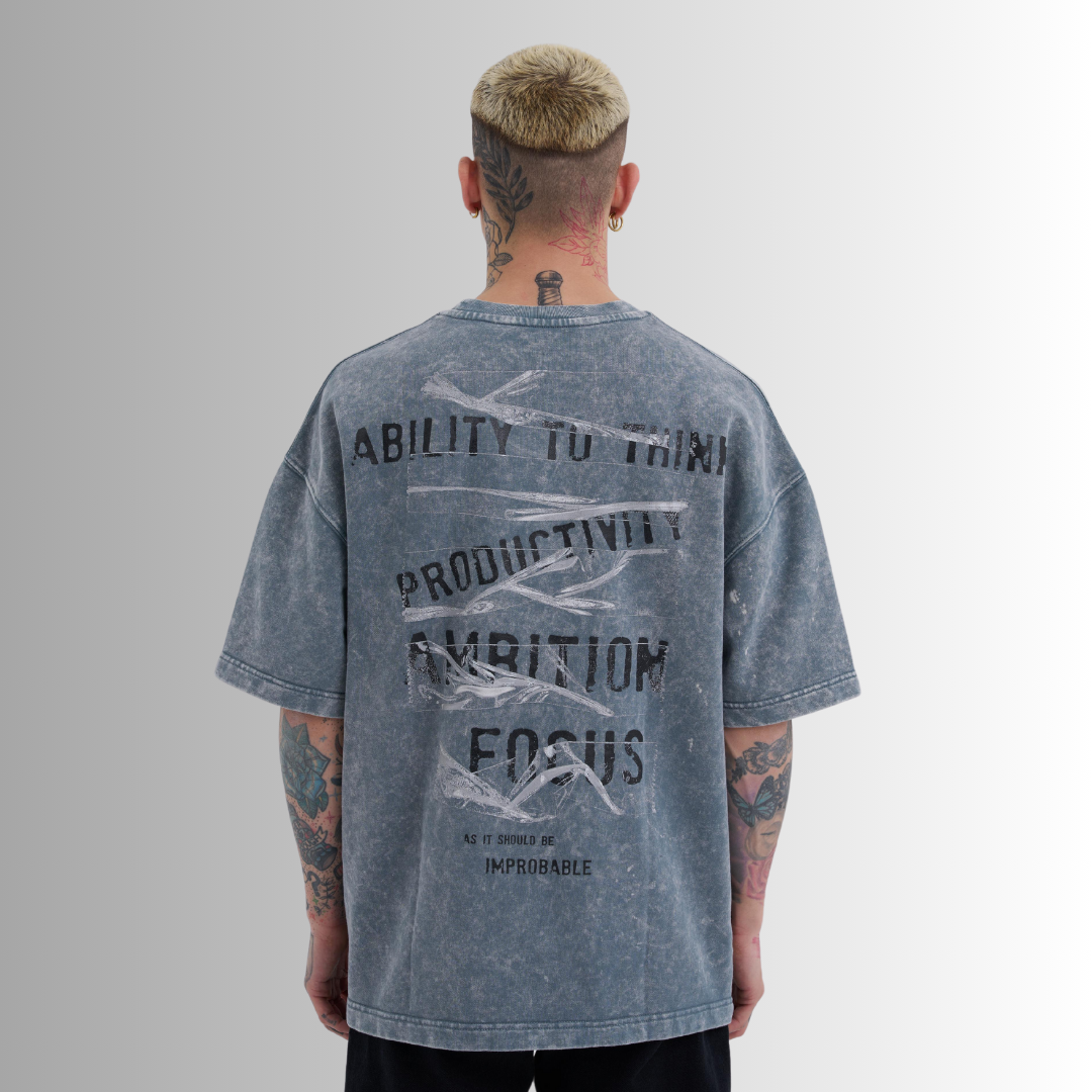 TAPE PRINTED and WASHED GRAY TEE