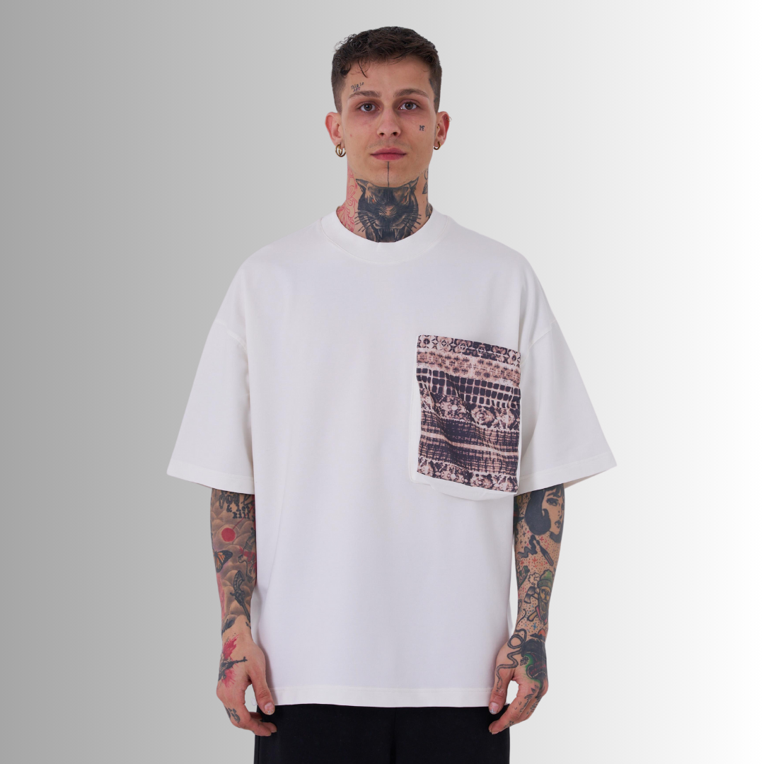 DIGITAL PRINTED POCKET WHITE TEE