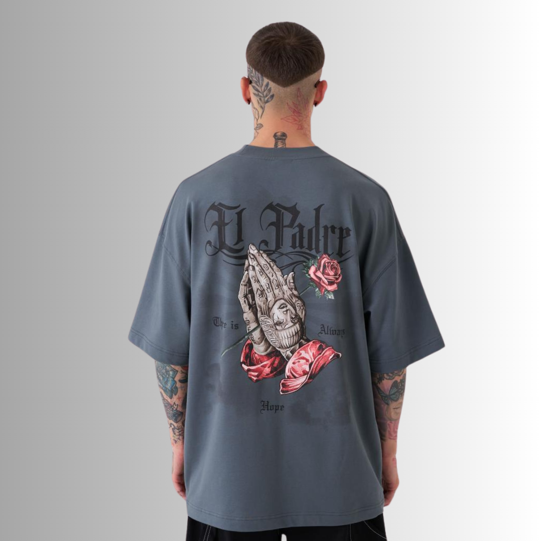 El Padre Printed Oversize Dark Gray T-Shirt