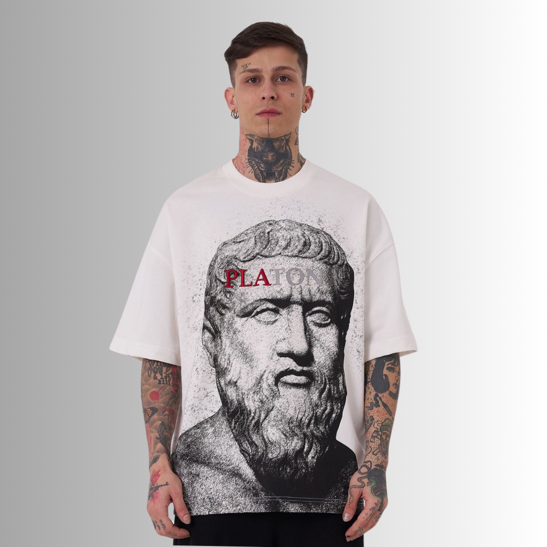 PLATON EMBROIDERED and PRINTED WHITE TEE