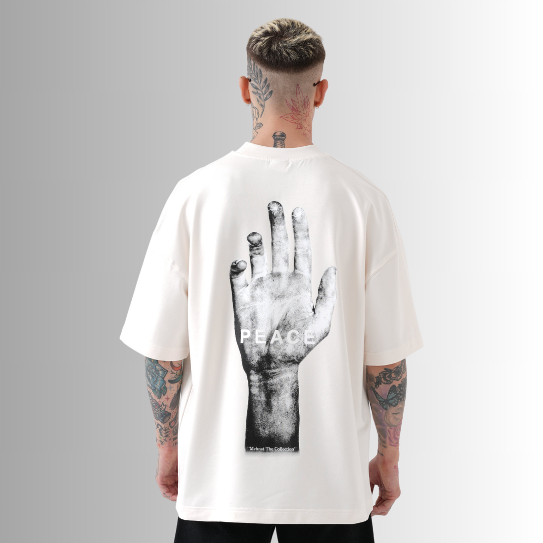 Peace Printed Oversize White T-Shirt