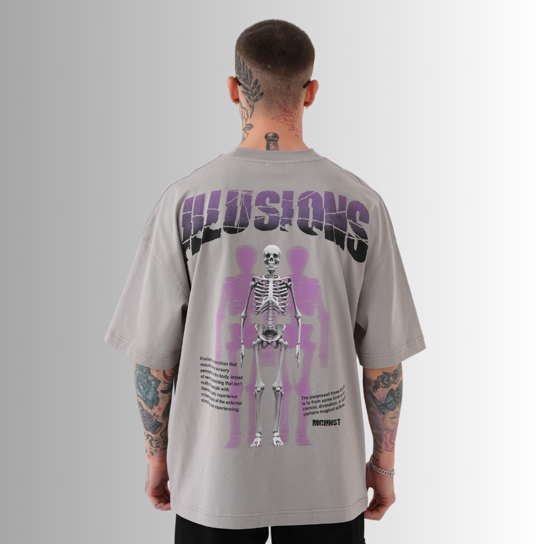 Illusions Printed Oversize Ice Gray T-Shirt