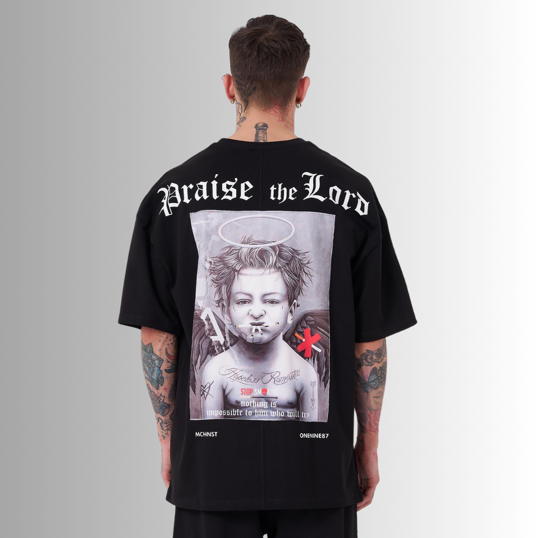 BAD ANGELS PATCHED and PRINTED BLACK TEE