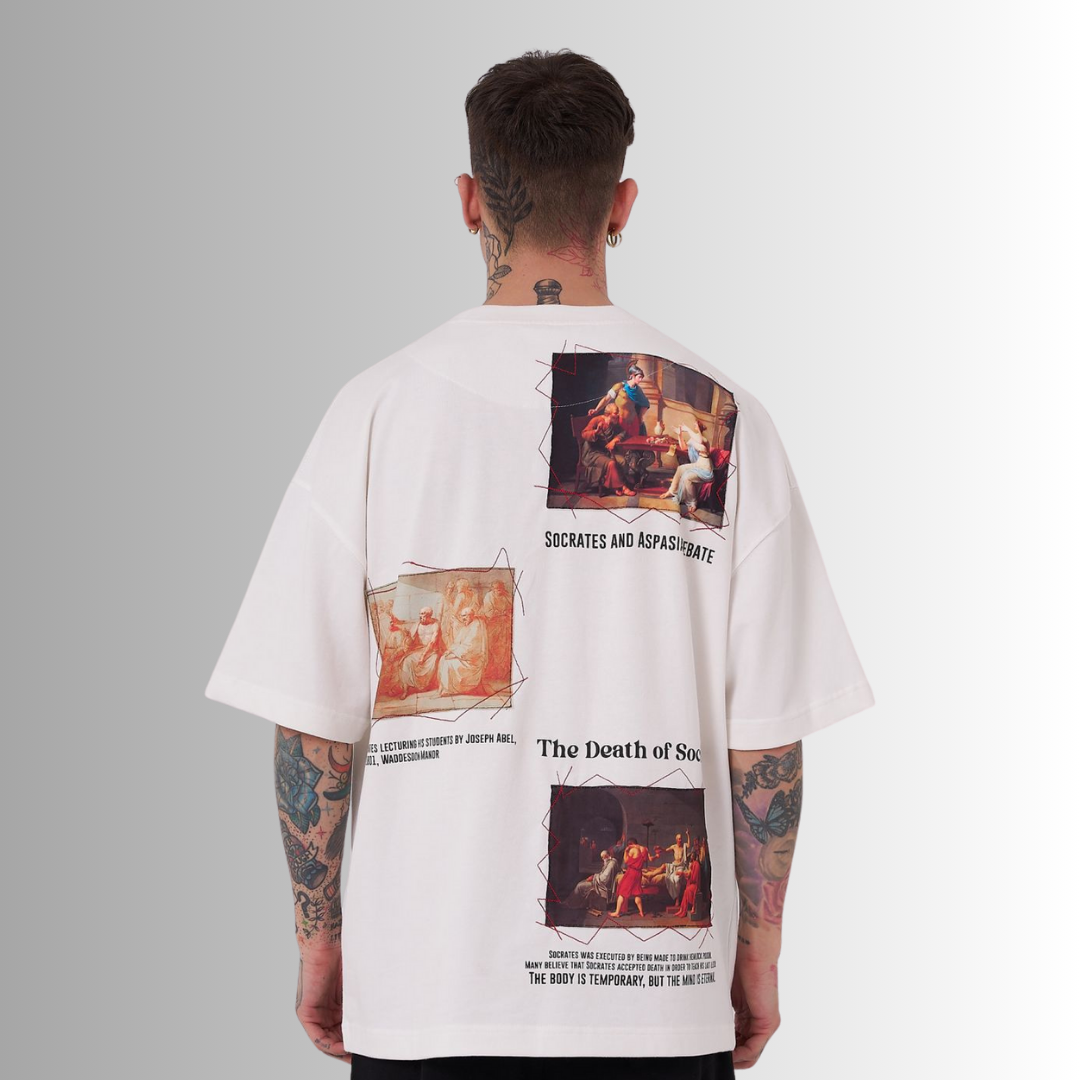 THE DEATH of SOCRATES PATCHED and PRINTED WHITE TEE