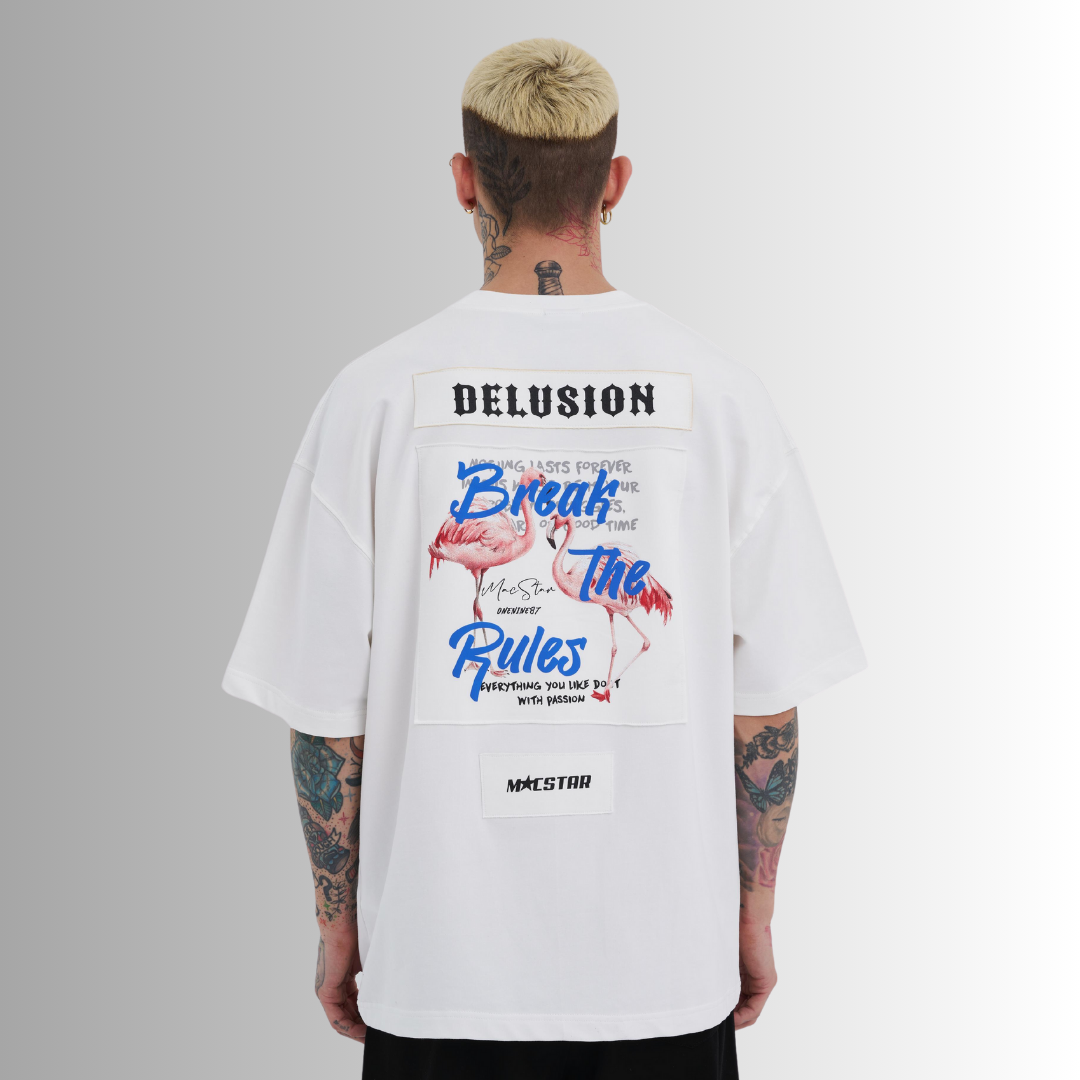 BREAK THE RULES PATCHED and PRINTED WHITE TEE