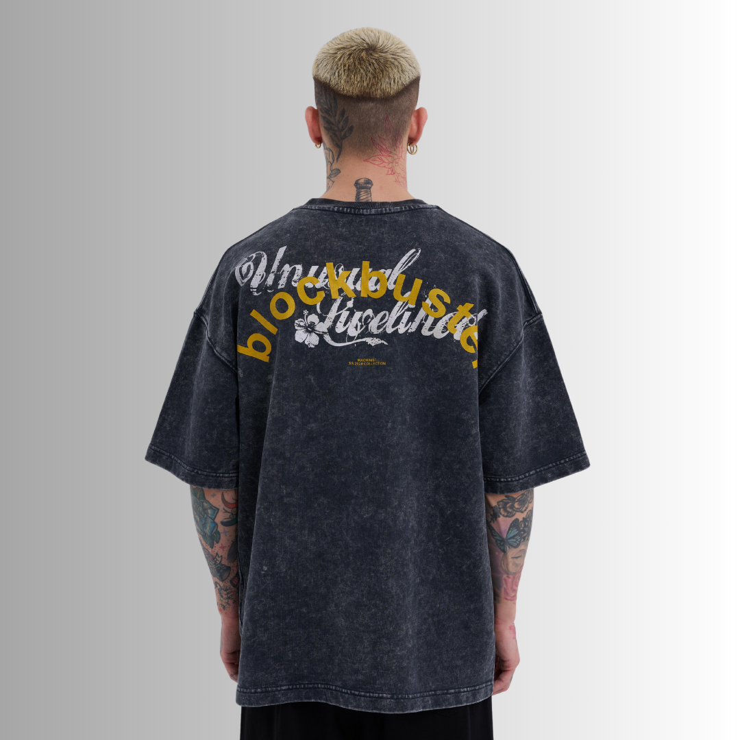 BLOCKBUSTER PRINTED and WASHED ANTHRACITE TEE