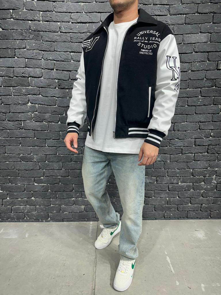 Uneffected Racer Multiple Patch Bomber Black Jacket