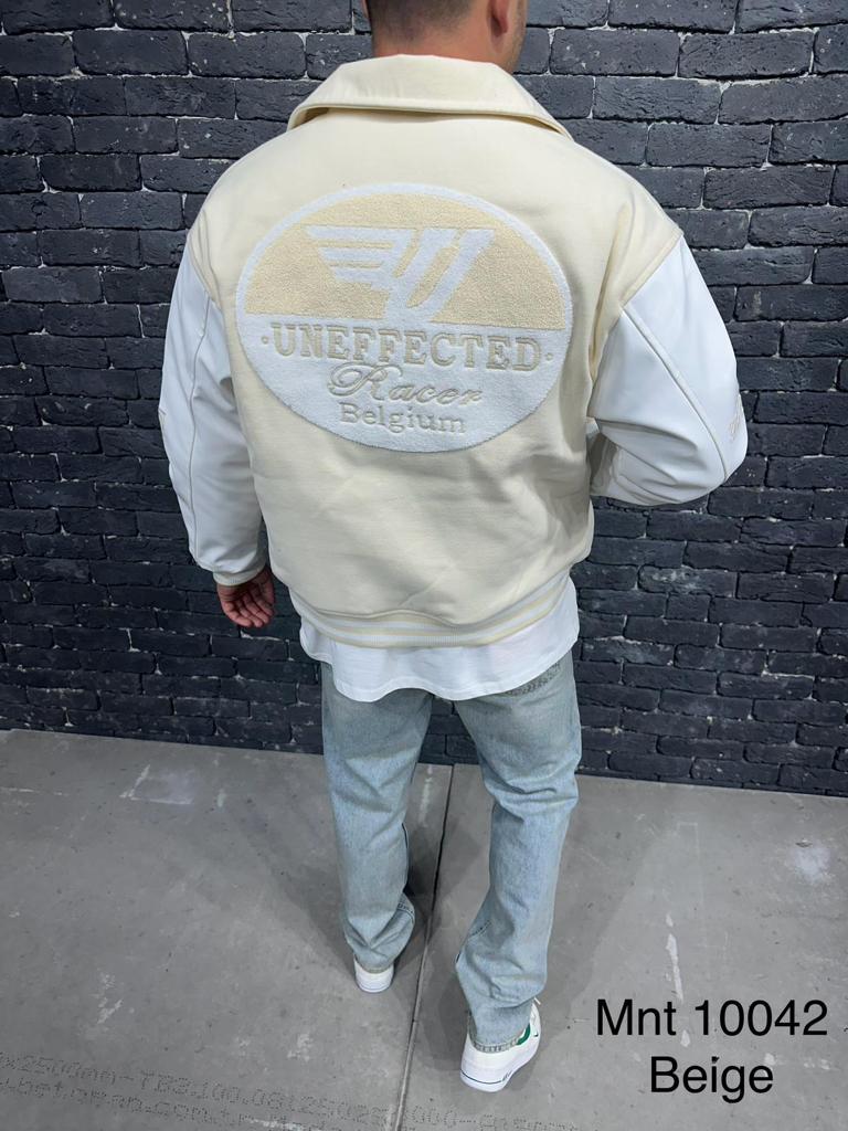 Uneffected Racer Multiple Patch Bomber Beige Jacket