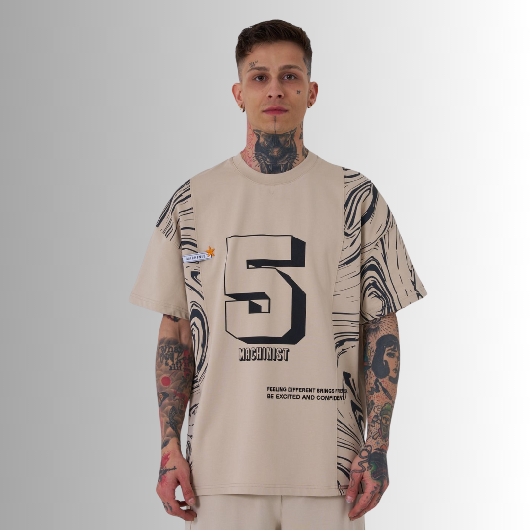 THE FIVE 5 PRINTED BEIGE TEE