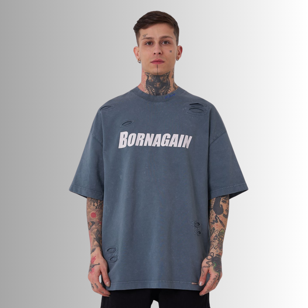 BORN AGAIN WASHED and  PRINTED ANTHRACITE GRAY TEE