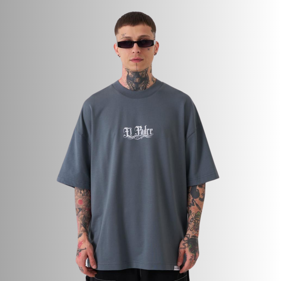 El Padre Printed Oversize Dark Gray T-Shirt