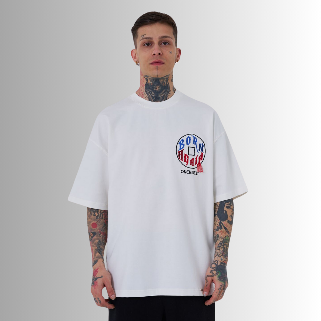 JUST WAIT & WATCH EMBROIDERED and PRINTED WHITE TEE