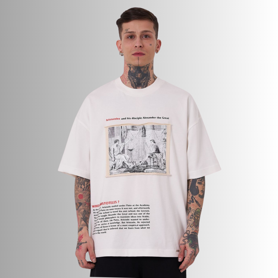 ARISTOTELES ELEMENTS PATCHED and PRINTED WHITE TEE