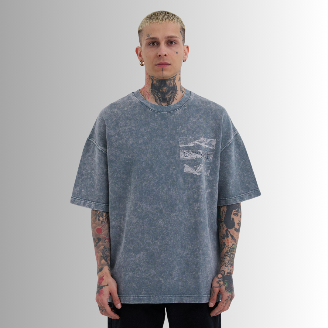 TAPE PRINTED and WASHED GRAY TEE