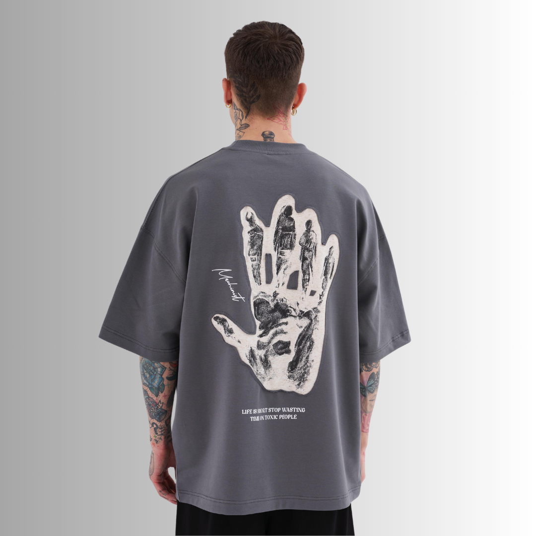 TOXIC PEOPLE PATCHED and PRINTED GRAY TEE