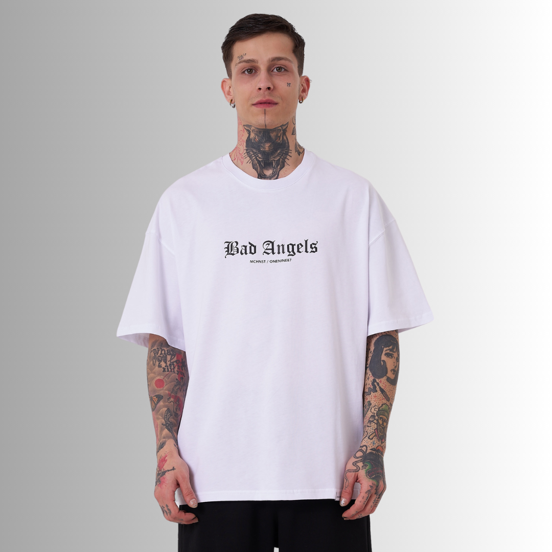 BAD ANGELS PATCHED and PRINTED WHITE TEE