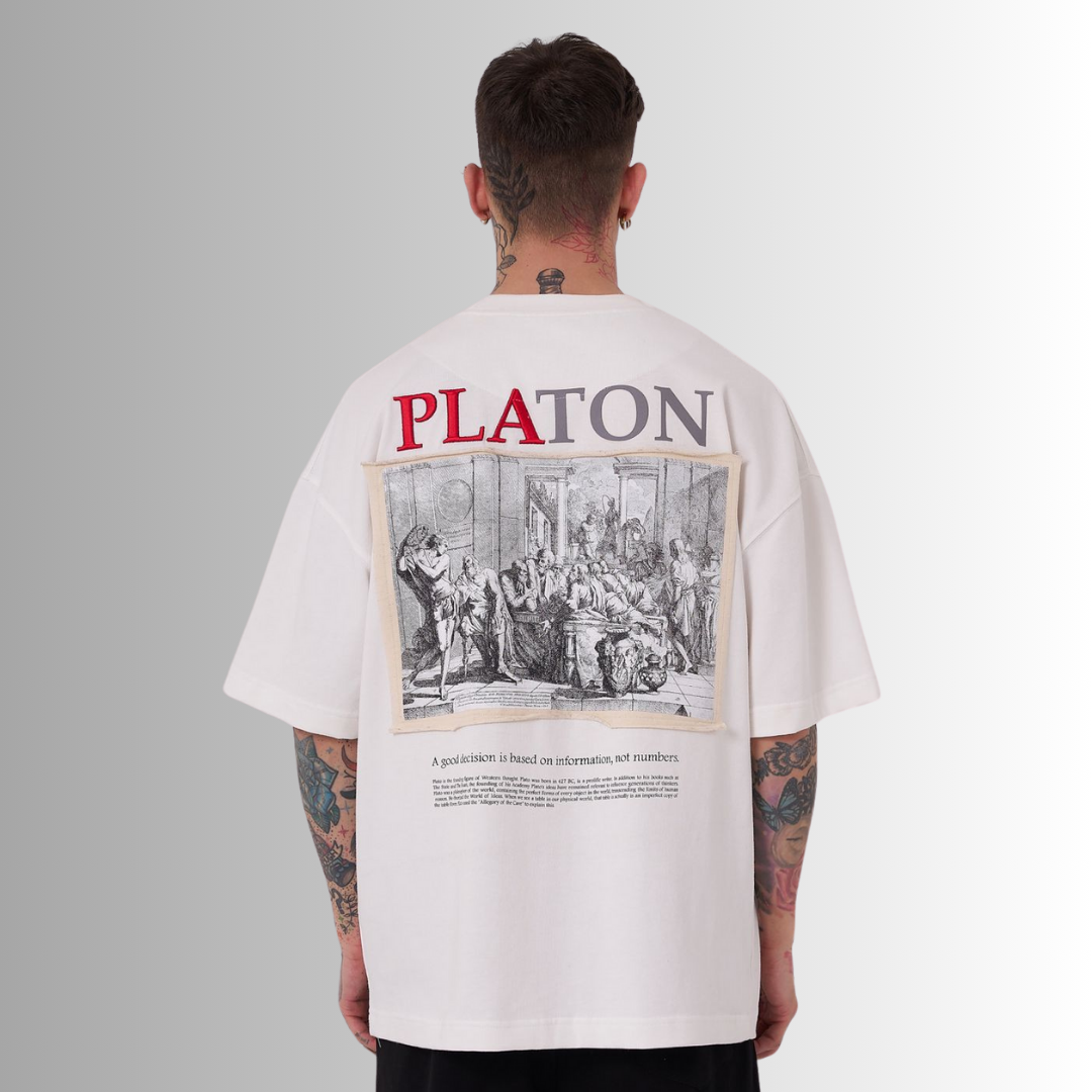 PLATON'S SOME IDEAS EMBROIDERED PATCHED and PRINTED WHITE TEE