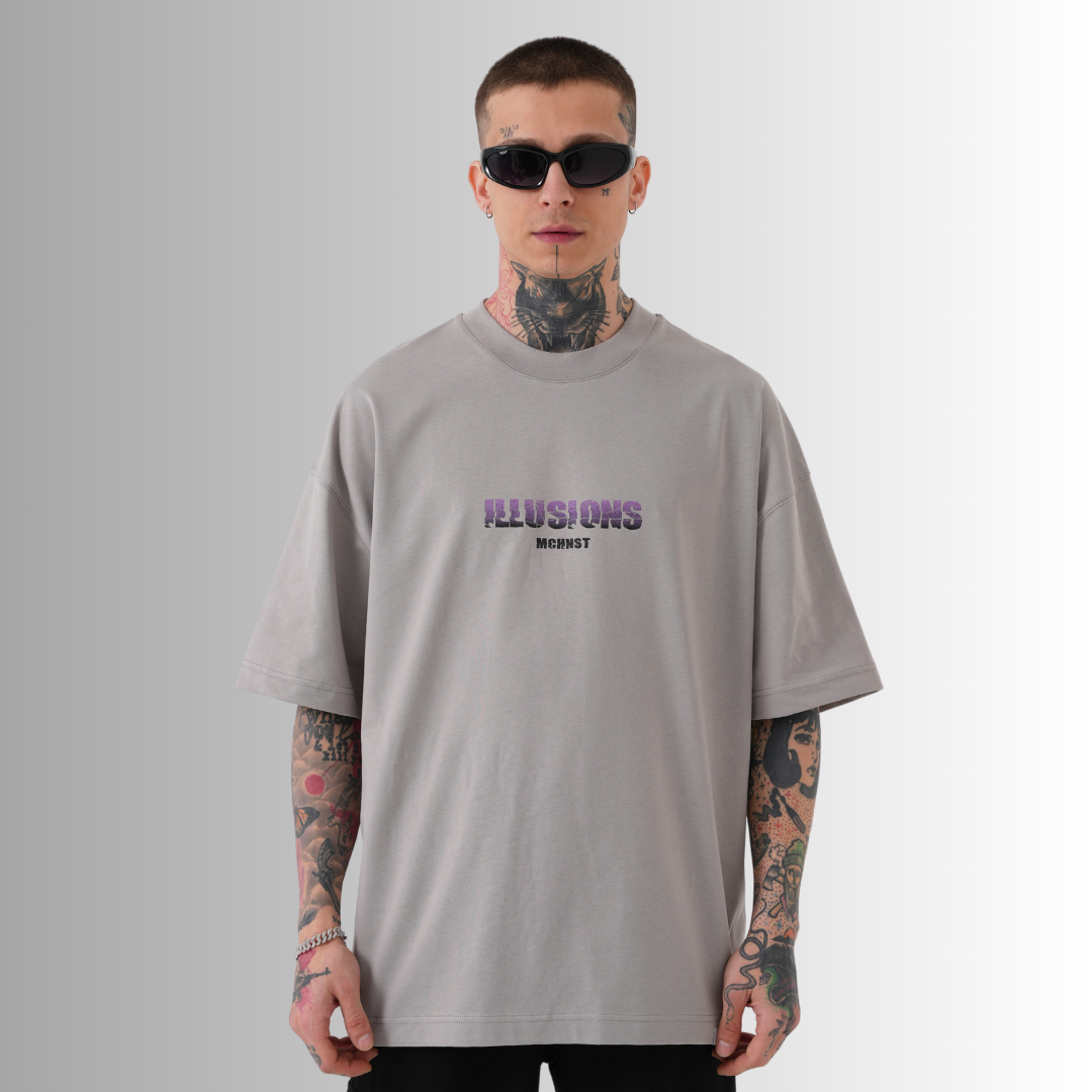 Illusions Printed Oversize Ice Gray T-Shirt