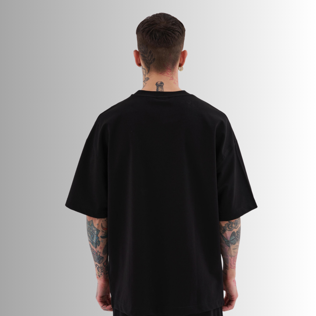 MULTI PATCHED EMBROIDERED and PRINTED BLACK TEE