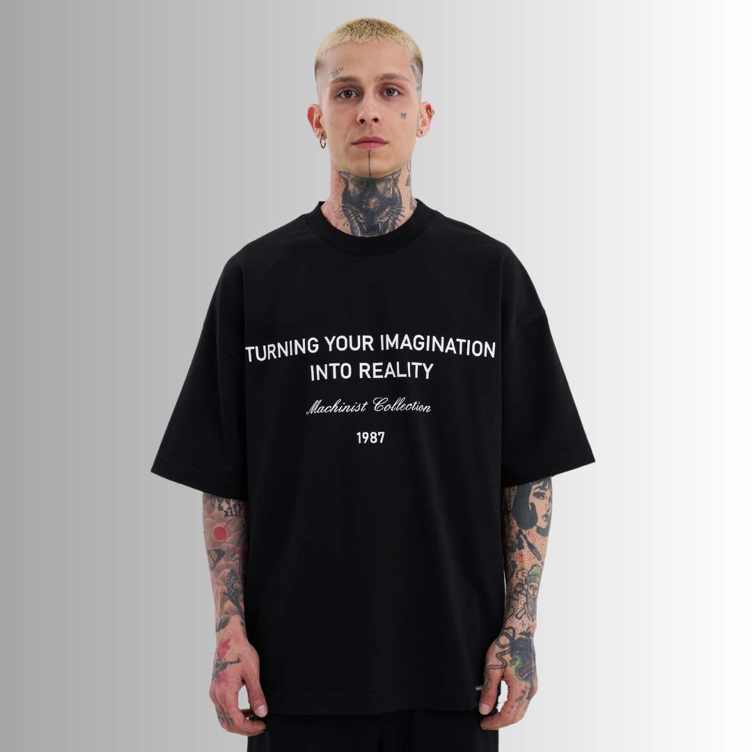 REALITY PRINTED BLACK TEE