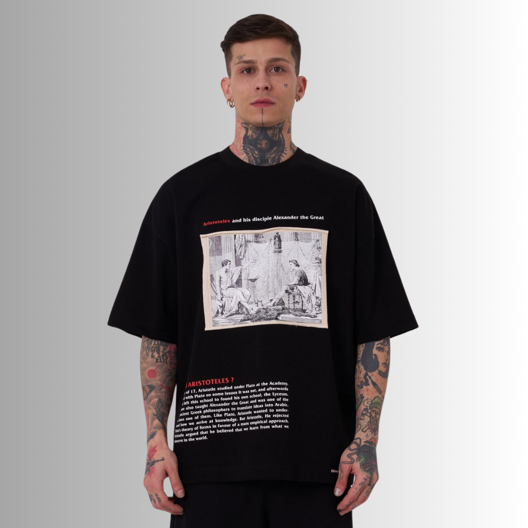 ARISTOTELES ELEMENTS PATCHED and PRINTED BLACK TEE