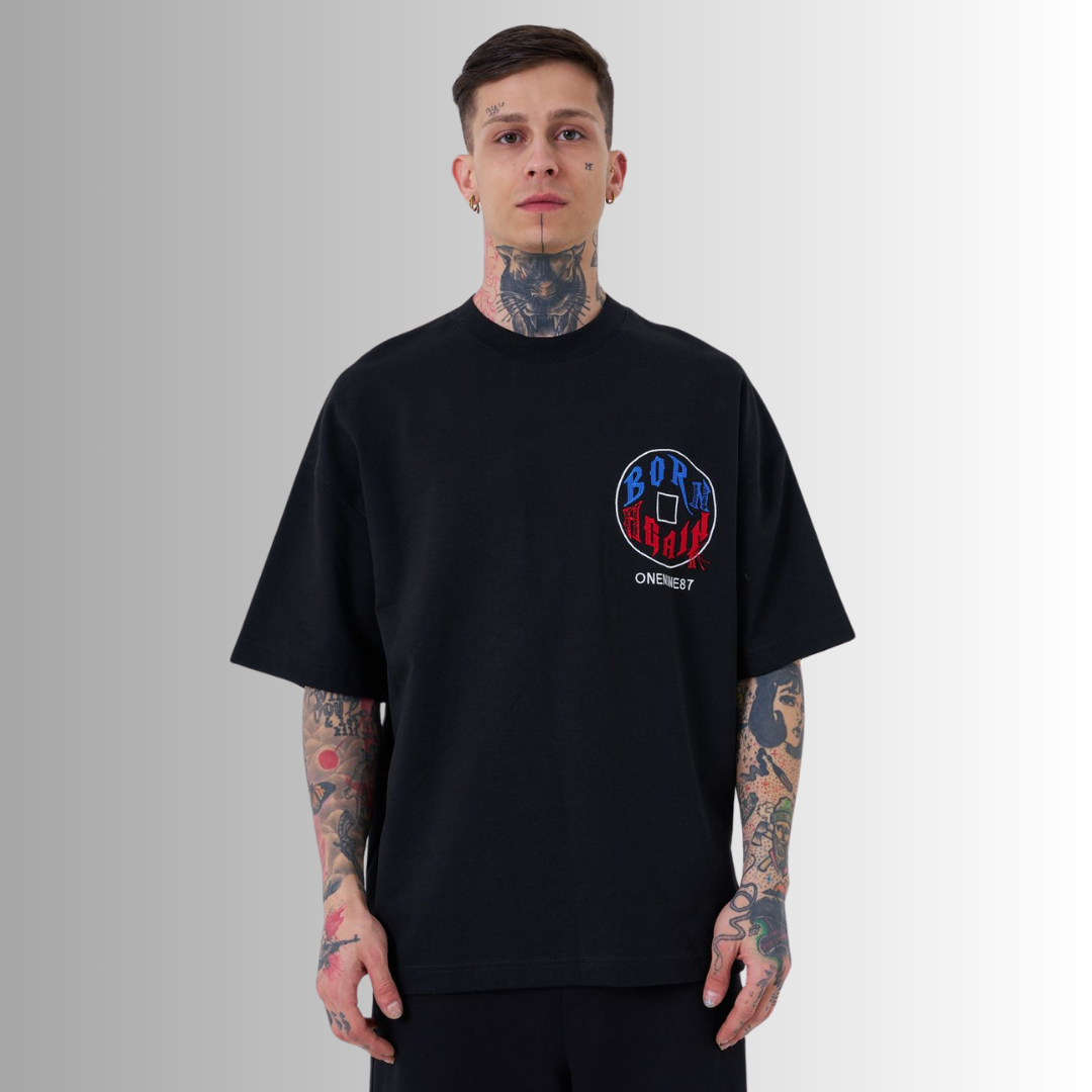 JUST WAIT & WATCH EMBROIDERED and PRINTED BLACK TEE