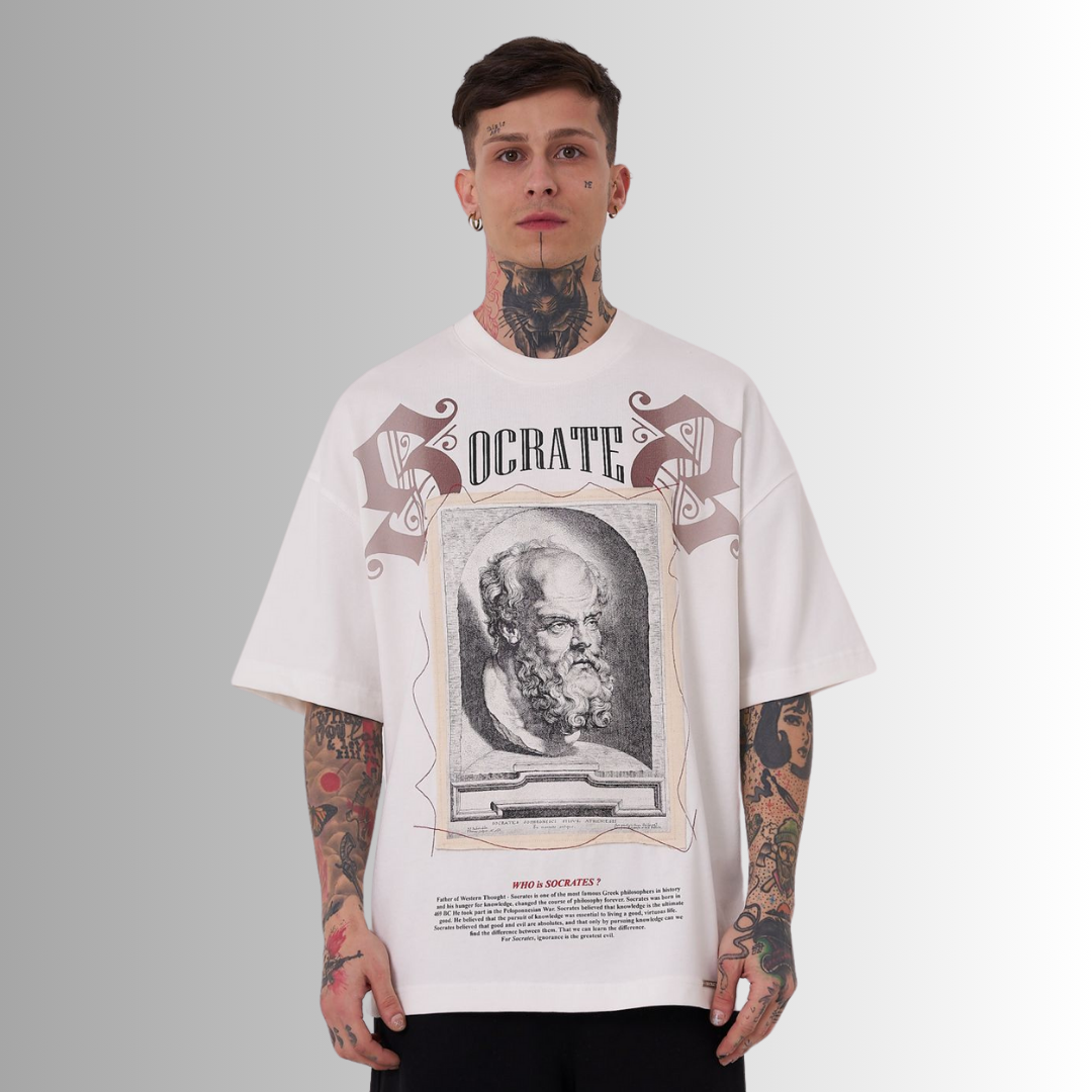 THE DEATH of SOCRATES PATCHED and PRINTED WHITE TEE