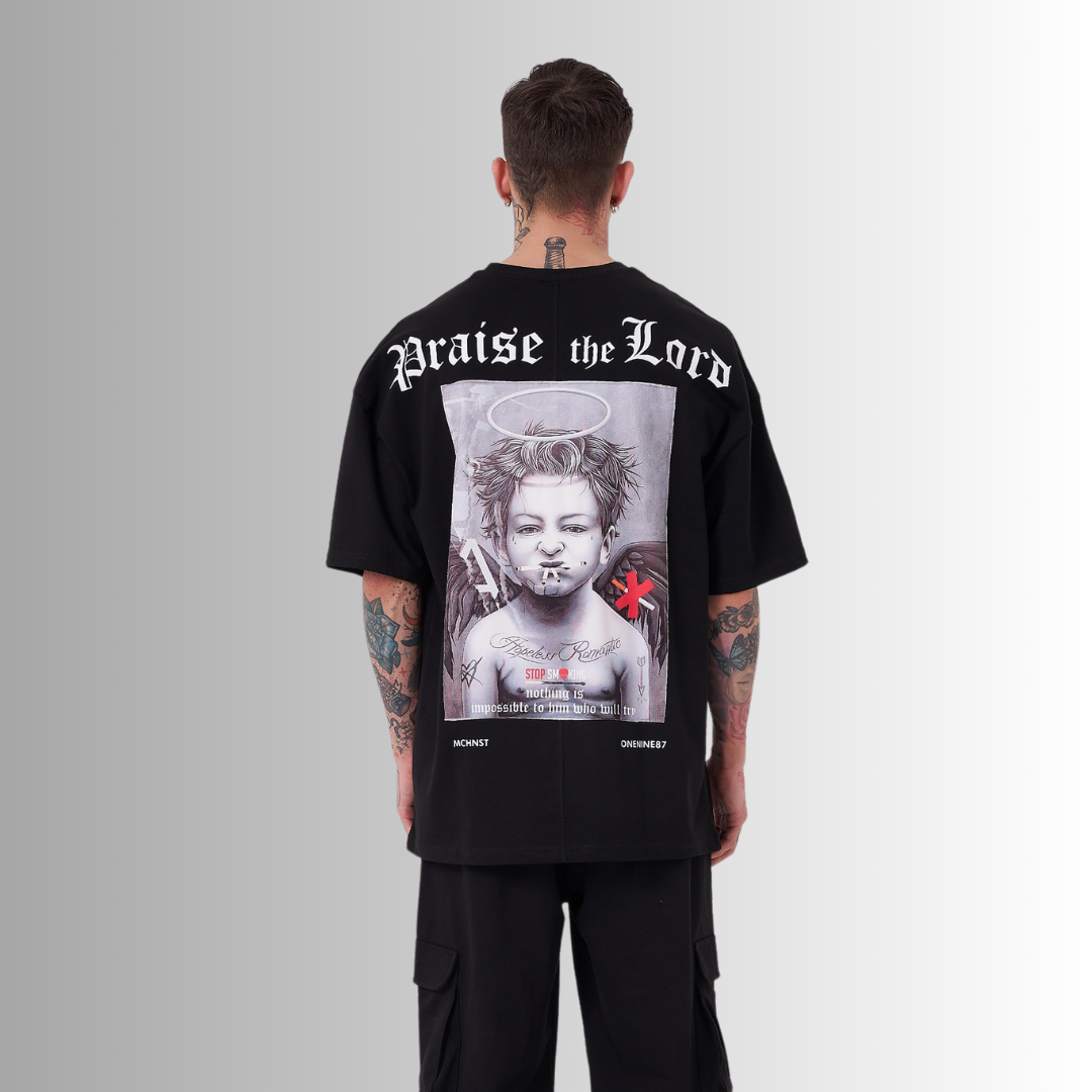 BAD ANGELS PATCHED and PRINTED BLACK TEE