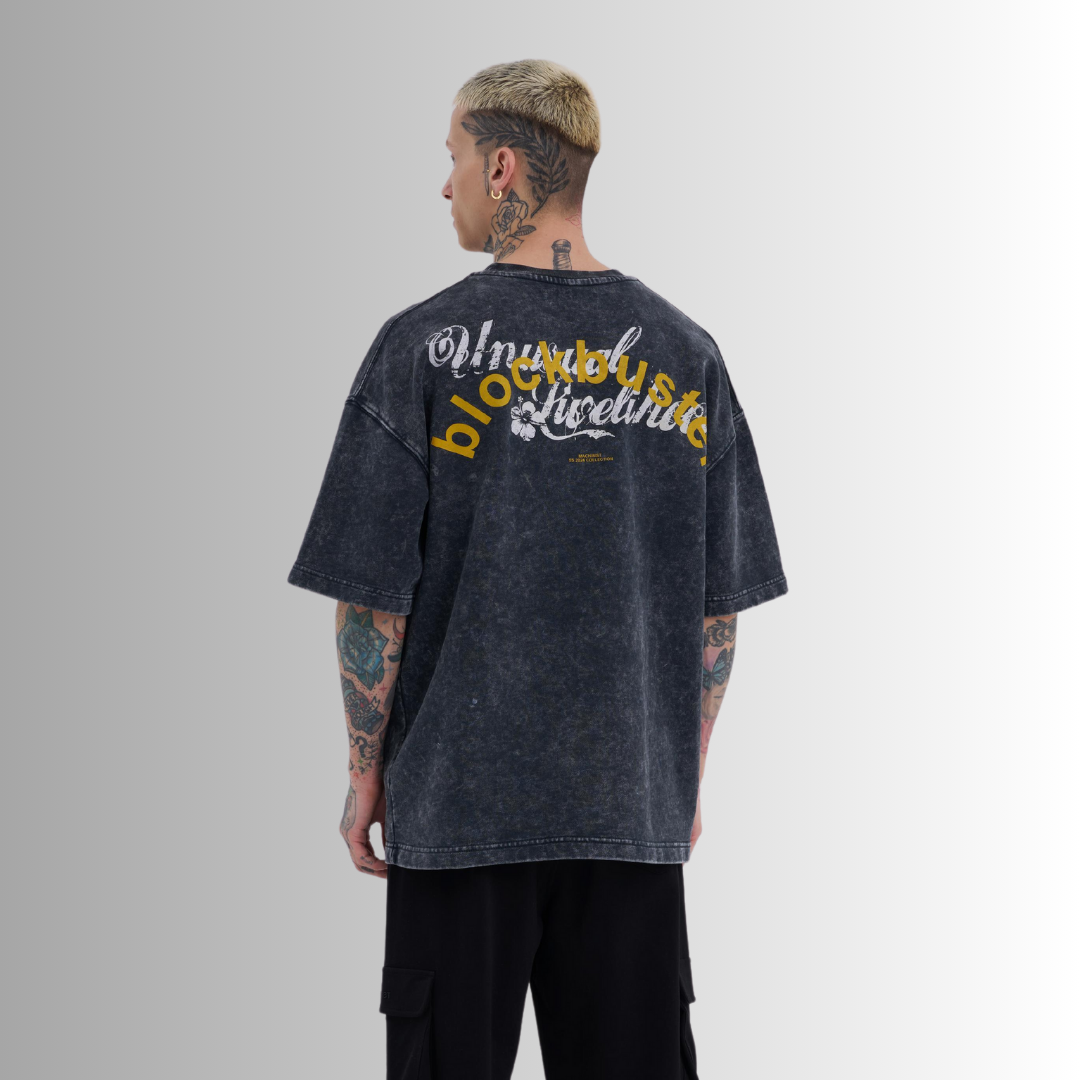 BLOCKBUSTER PRINTED and WASHED ANTHRACITE TEE