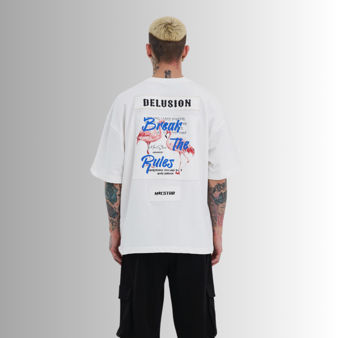 BREAK THE RULES PATCHED and PRINTED WHITE TEE