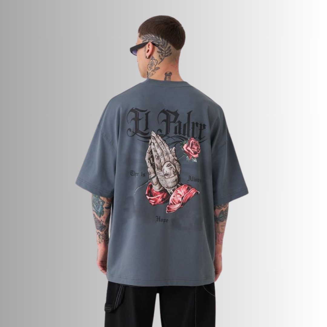 El Padre Printed Oversize Dark Gray T-Shirt