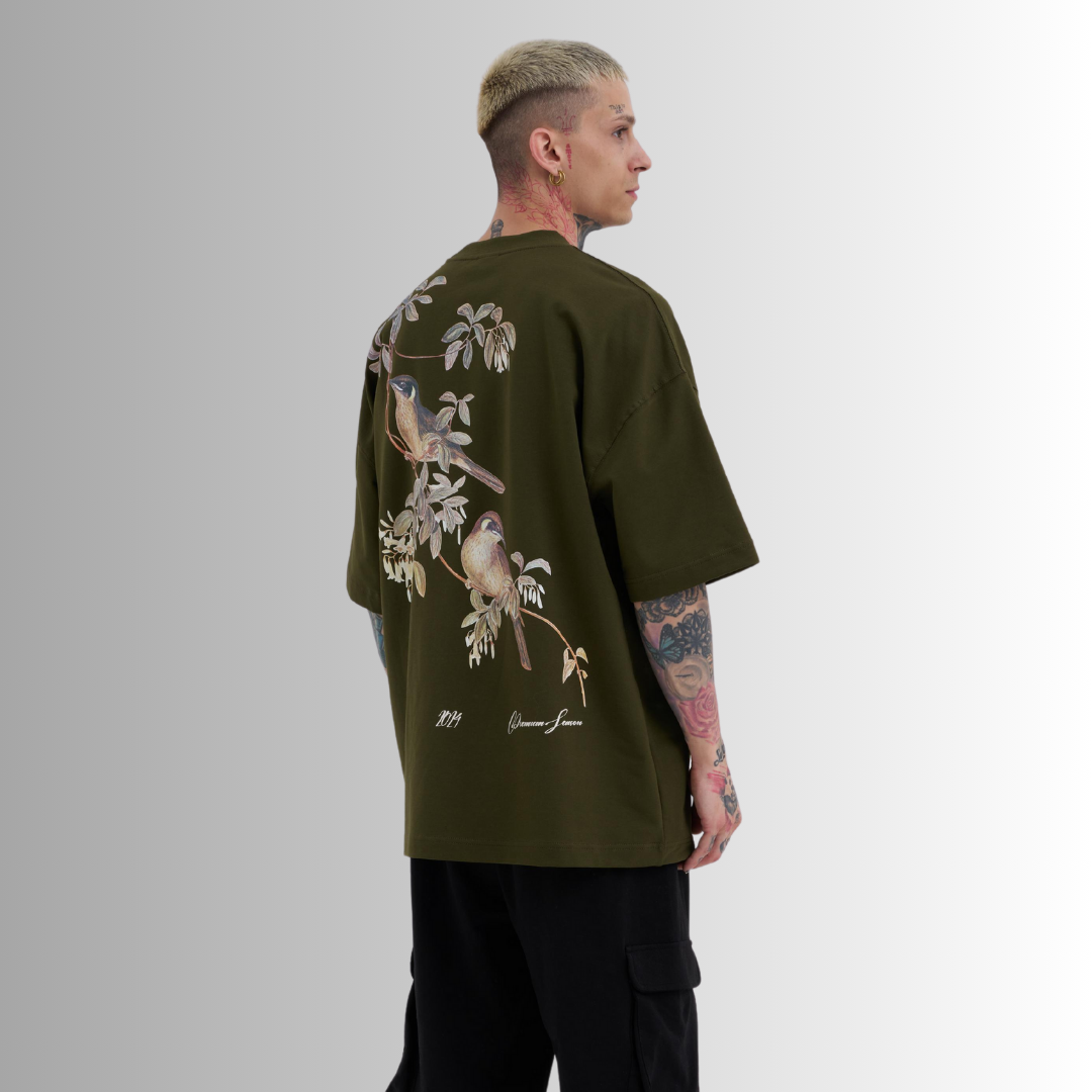 BIRDS PRINTED KHAKI TEE