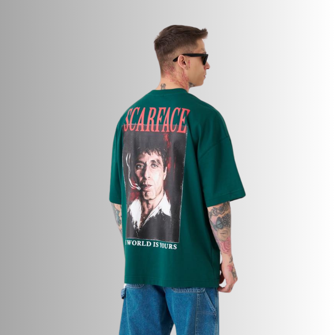 Scarface Printed Oversize Oil Green T-Shirt