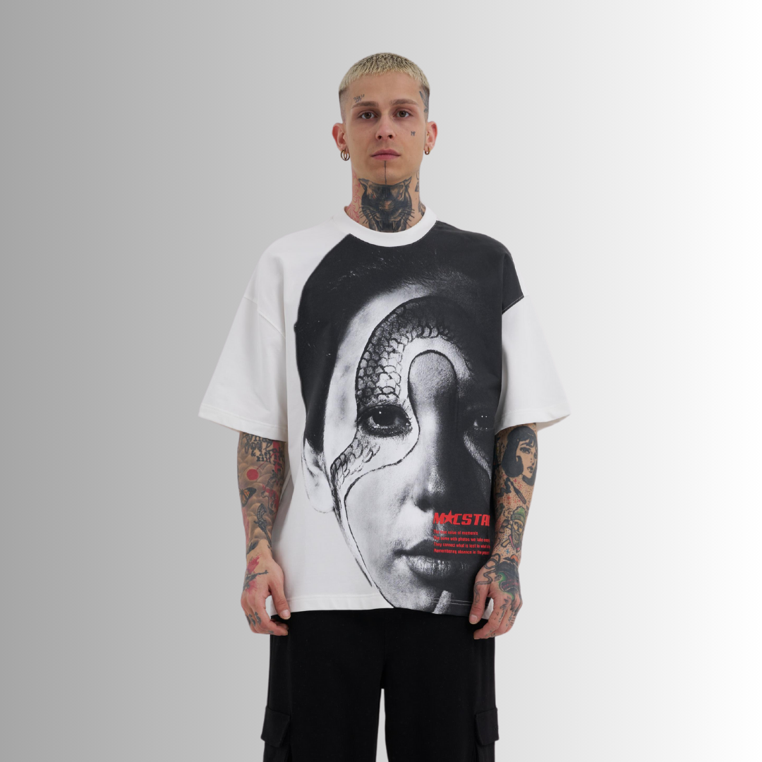 SNAKE FACE PRINTED WHITE TEE