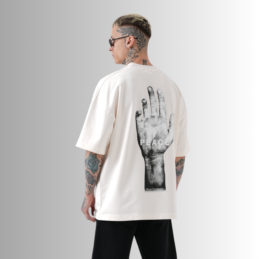 Peace Printed Oversize White T-Shirt