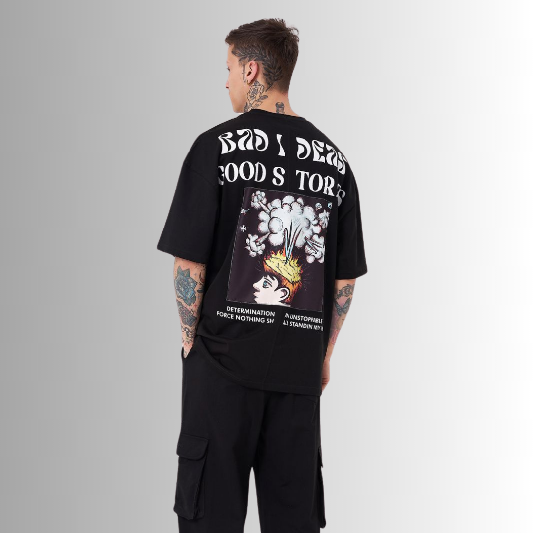 GOOD STORIES PATCHED and PRINTED BLACK TEE