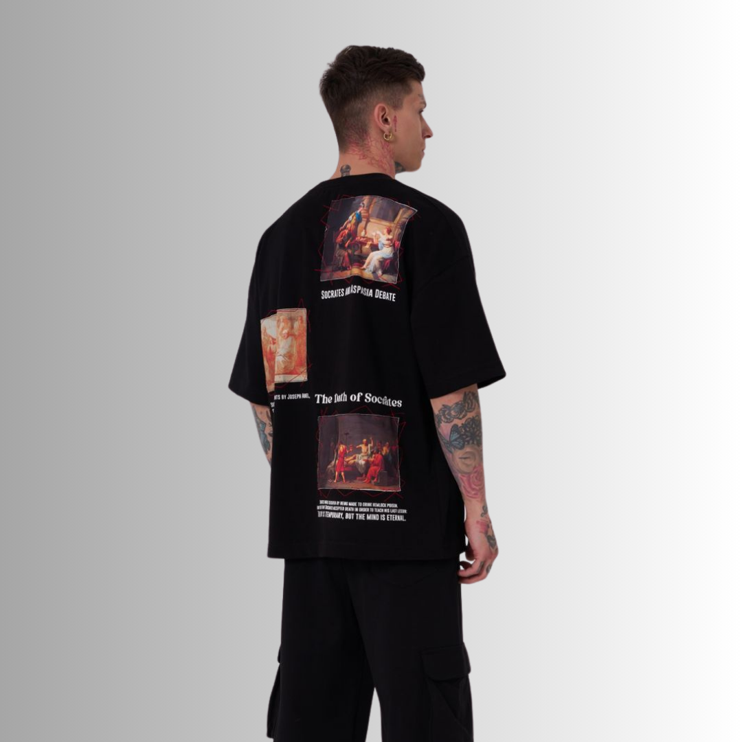 THE DEATH of SOCRATES PATCHED and PRINTED BLACK TEE